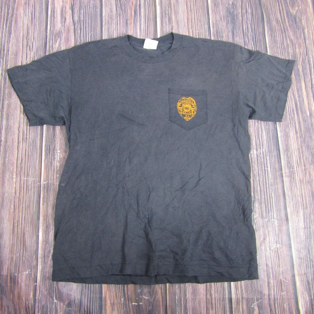 Tee Jays T Shirt Mens XL Black Vintage Satsuma AL Police Pocket Single Stitch